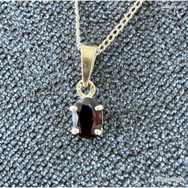 Collier or rose 18 carats avec pendentif or massif 18 carats - pierre rouge