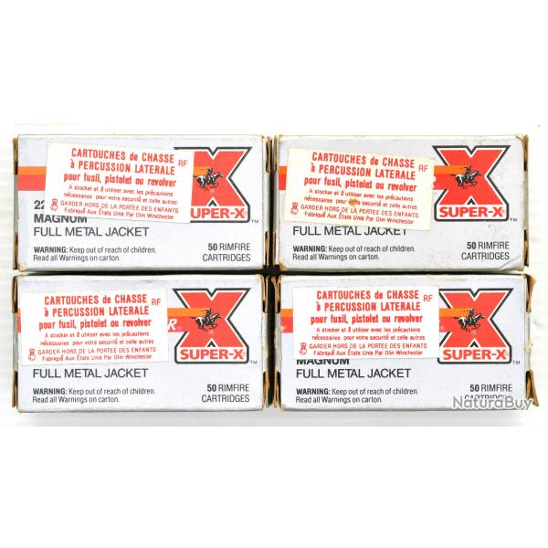 200 (4x50) cartouches .22 WMR (.22 MAGNUM) WINCHESTER "SUPER X" FMJ