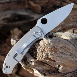 Couteau Spyderco Tenacious R.I.L. TI Gray Lame Acier 8Cr13MoV Manche Titane Frame Lock SC122TIP