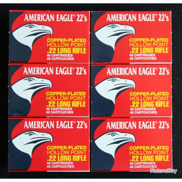 240 (6x40) cartouches .22 LONG RIFLE Cuivres FEDERAL "AMERICAN EAGLE" HP