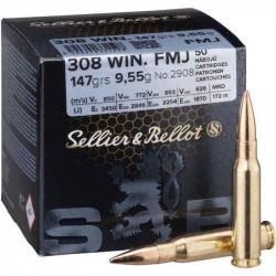 Munitions Sellier & Bellot Calibre 308 Winchester 147 grains par 50