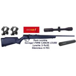 Carabine SAVAGE B17 FV synthétique 17 HMR + 3-9x40 + silencieux 1/2X28 UNEF