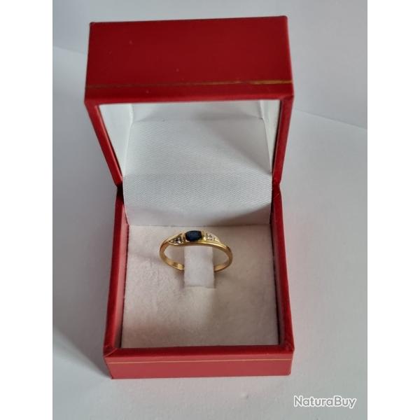 Bague Or 18K Saphir Bleu et Diamants , 1,85g ,Taille 54 - 55 , 750/1000 , Avec crin