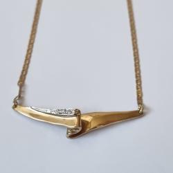 Collier OR Jaune Vintage et Diamants Style Ruban 14K Poinçonné , 585 , 14 Carats