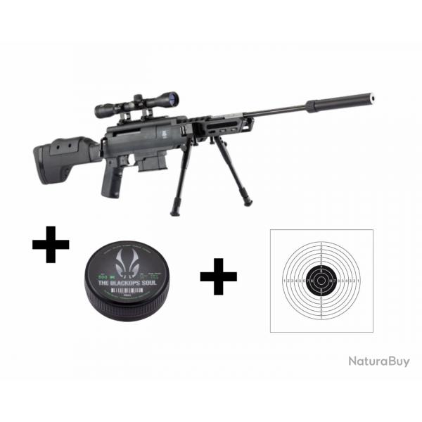 Pack Carabine Black Ops Sniper 19,90 Joules Calibre 4.5 MM, Plombs et Cibles