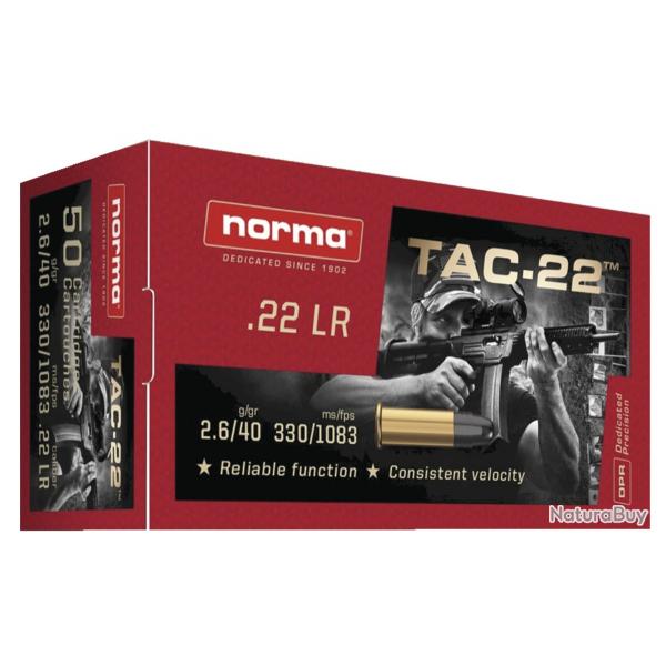 Cartouches NORMA TAC-22 Calibre 22 Lr (Boite de 500 cartouches) Vitesse: 330 m/s