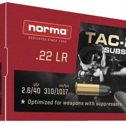 Cartouches NORMA TAC-22 Subsonic Calibre 22 Lr (Boite de 500 cartouches) Vitesse: 310 m/s