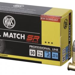 Cartouches RWS Pistol Match SR Calibre 22 Lr (Boite de 500 cartouches) Vitesse: 260 m/s