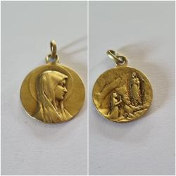 Médaille Pendentif Or 18K Double Face Vierge Marie Vintage , Poinçonné Tête Aigle , 750/1000 , 750%