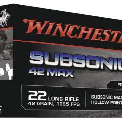 Cartouches WINCHESTER Subsonic 42 Max Calibre 22 Lr (Boite de 500 cartouches) Vitesse: 325 m/s