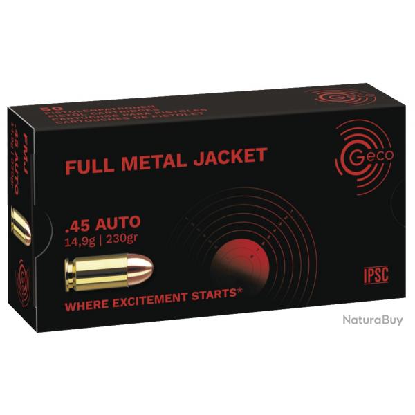 Cartouches GECO Calibre 45 Auto / ACP FMJ 230 grains (x250)