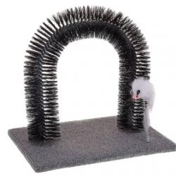 Arche de toilettage pour chat - Gris et noir - Avec ressort et base en bois