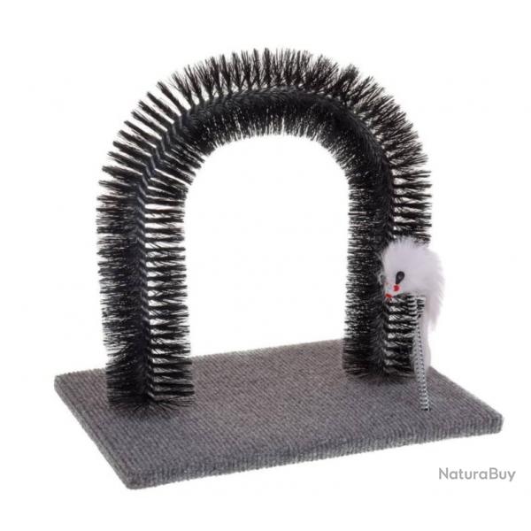 Arche de toilettage pour chat - Gris et noir - Avec ressort et base en bois
