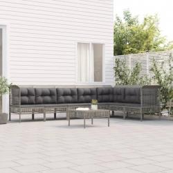Salon de jardin 8 pcs avec coussins Gris Résine tressée alsavelo