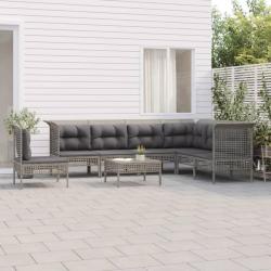 Salon de jardin 8 pcs avec coussins Gris Résine tressée alsavelo