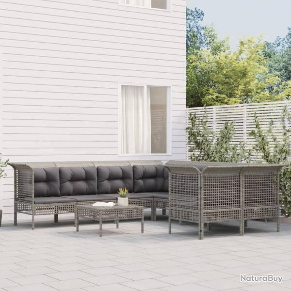 Salon de jardin 8 pcs avec coussins Gris Rsine tresse alsavelo