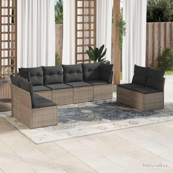 Salon de jardin 8 pcs avec coussins gris rsine tresse alsavelo