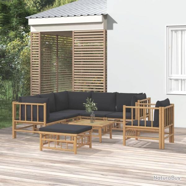Salon de jardin 8 pcs avec coussins gris fonc bambou alsavelo