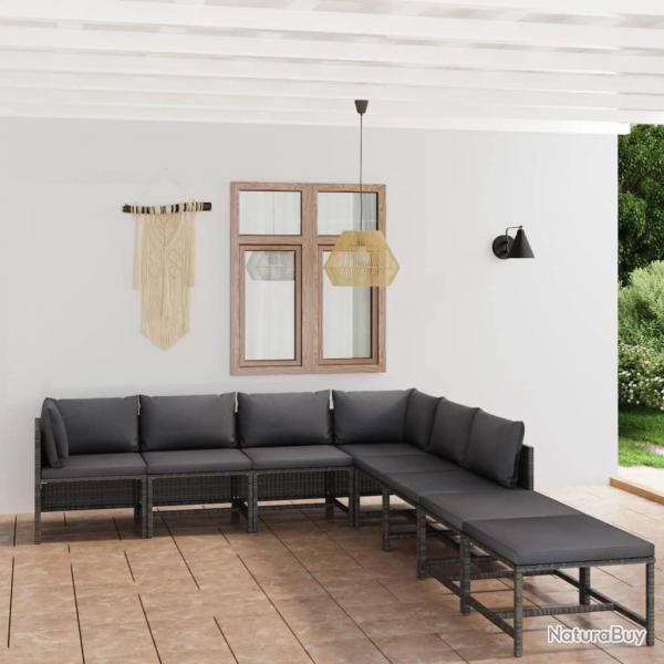Salon de jardin 8 pcs avec coussins Rsine tresse Gris alsavelo