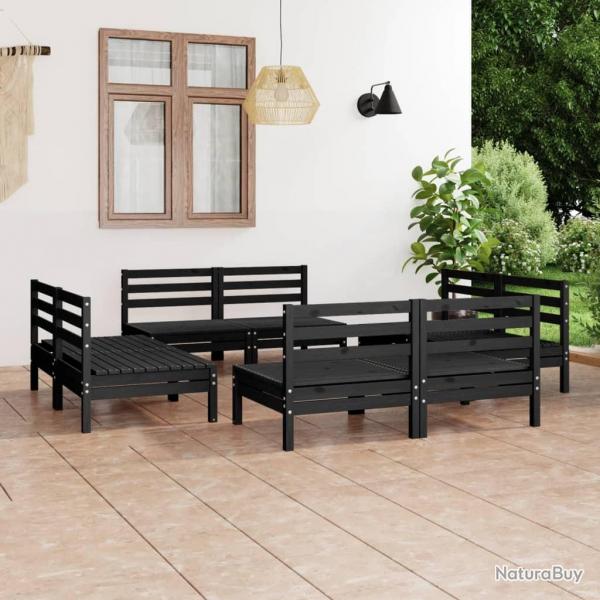 Salon de jardin 8 pcs Noir Bois de pin massif alsavelo