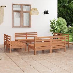 Salon de jardin 8 pcs Marron miel Bois de pin massif alsavelo