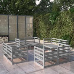 Salon de jardin 8 pcs Gris Bois de pin massif alsavelo