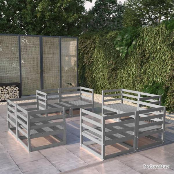 Salon de jardin 8 pcs Gris Bois de pin massif alsavelo