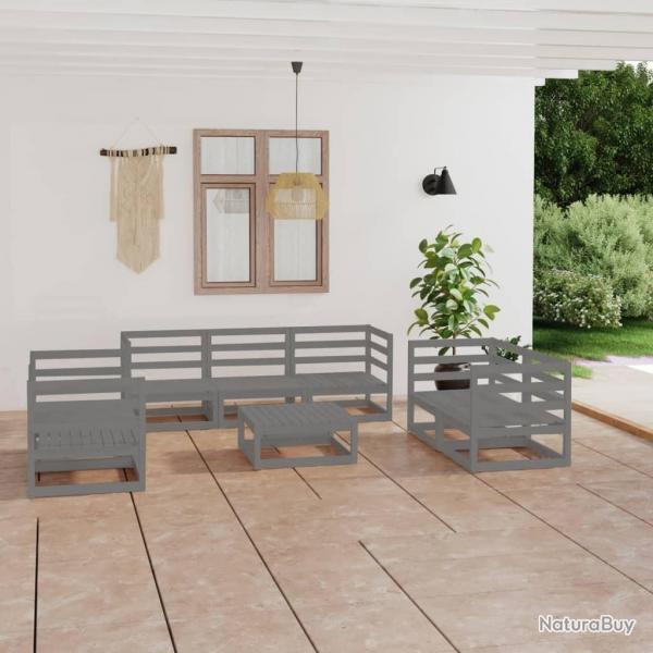 Salon de jardin 8 pcs gris bois de pin massif alsavelo