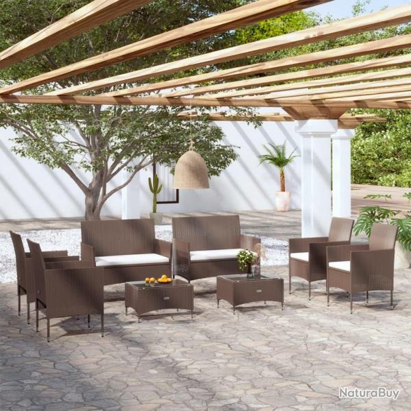 Salon de jardin 8 pcs avec coussins rsine tresse marron alsavelo