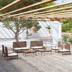 Salon de jardin 8 pcs avec coussins résine tressée marron alsavelo
