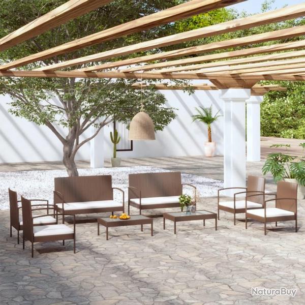 Salon de jardin 8 pcs avec coussins rsine tresse marron alsavelo