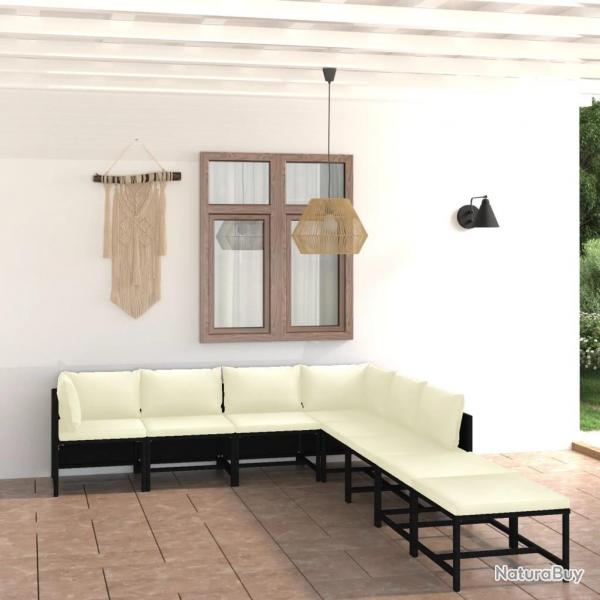 Salon de jardin 8 pcs avec coussins Rsine tresse Noir alsavelo