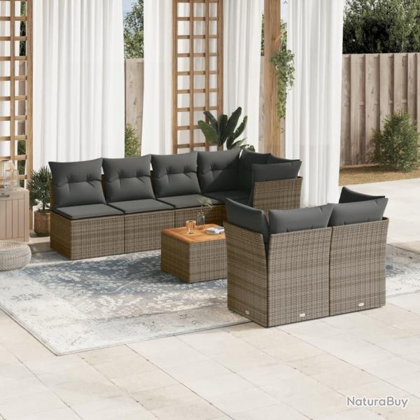 Salon de jardin 8 pcs avec coussins gris rsine tresse alsavelo