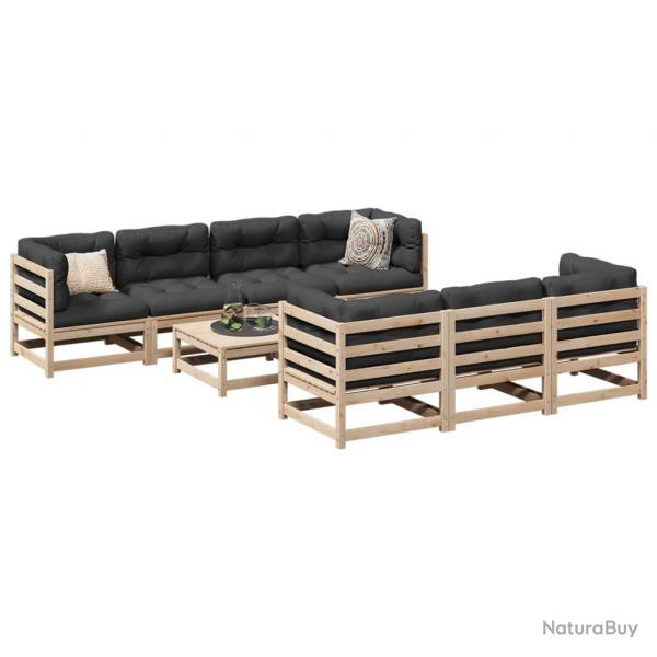 Salon de jardin 8 pcs bois de pin massif alsavelo