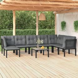 Salon de jardin 9 pcs noir et gris résine tressée alsavelo
