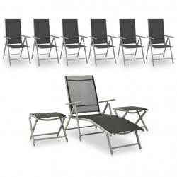 Salon de jardin 9 pcs Noir et argenté alsavelo
