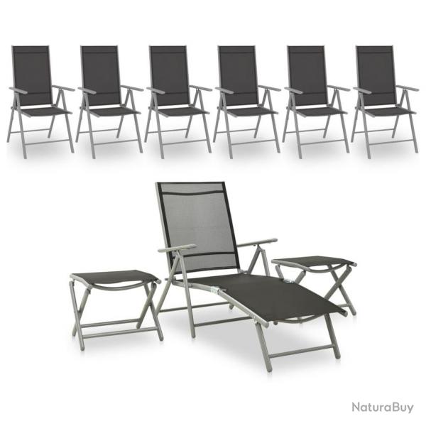 Salon de jardin 9 pcs Noir et argent alsavelo
