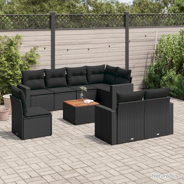 Salon de jardin 9 pcs avec coussins noir rsine tresse alsavelo