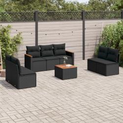 Salon de jardin 8 pcs avec coussins noir résine tressée alsavelo
