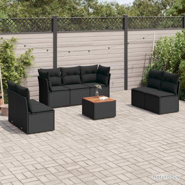 Salon de jardin 8 pcs avec coussins noir rsine tresse alsavelo