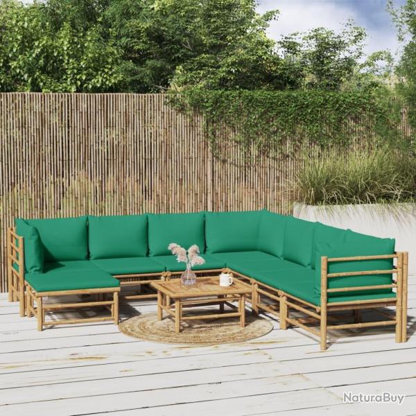 Salon de jardin 9 pcs avec coussins vert bambou alsavelo