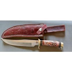 Couteau de chasse Bowie Frost Cutlery Chipaway - Acier carbone/Inox - Manche en os - Étui cuir (FCW3