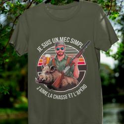 Je Suis Un Mec Simple J'aime La Chasse Et L'Apéro Humour T-Shirt toutes tailles, NEUF !