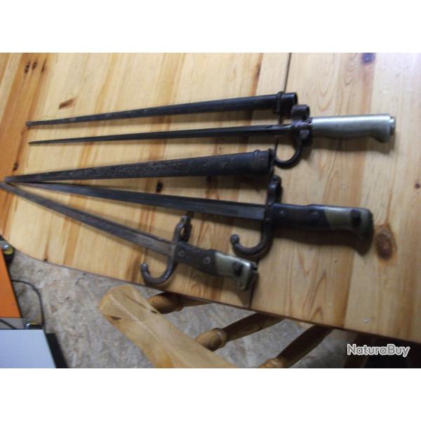 LOT EQUIPEMENT MILITAIRE BAIONNETTE FRANCAISE GUERRE 1870 ET 14/18