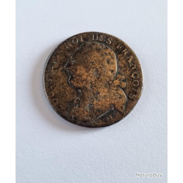 Rare 12 deniers ou sol constitutionnel au faisceau Louis XVI 1792 H La Rochelle XVIIIme Sicle