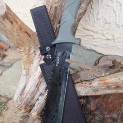 Poignard Gros Couteau Machette Bowie Primitive Lame Acier 3Cr13 Etui Nylon Poignard Tactical