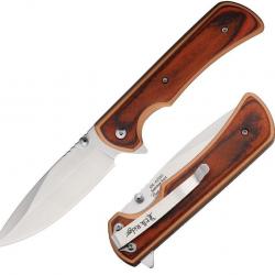 Couteau Elk Ridge Linerlock A/O Lame Drop Point Acier 3Cr13 Manche Bronze Alu/Bois Clip ERA2003BZ