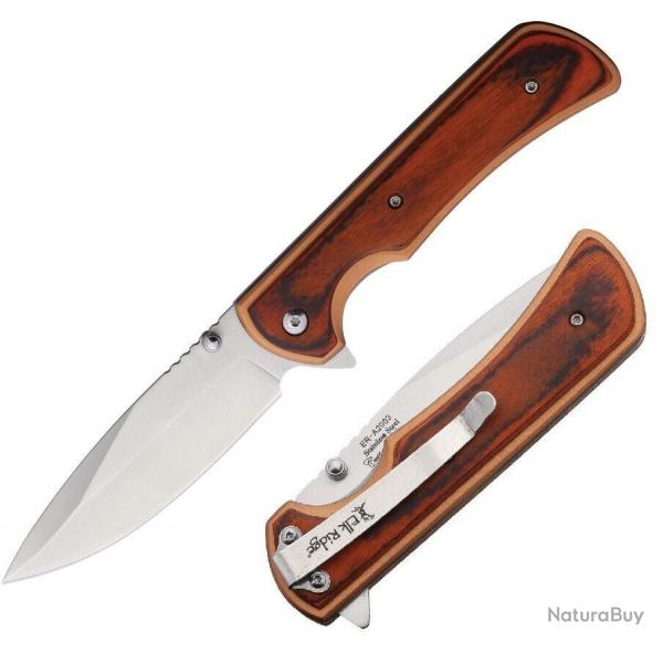 Couteau Elk Ridge Linerlock A/O Lame Drop Point Acier 3Cr13 Manche Bronze Alu/Bois Clip ERA2003BZ