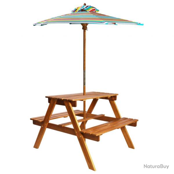 Table  pique-nique et parasol enfants 79x90x60cm Acacia solide alsavelo
