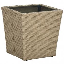 Table à thé Beige 41,5x41,5x44cm Résine tressée et verre trempé alsavelo